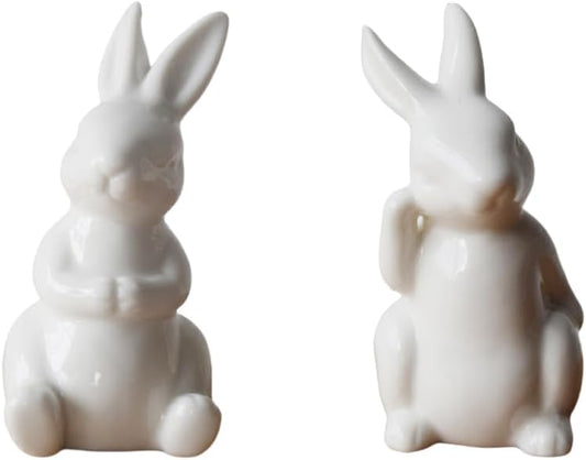 Garneck 2 Pack Ceramic Easter Bunny Figurines White Porcelain Rabbit Statues Modern Art Home Decoration Bunny Rabbit Figurines for Easter Spring Party Decoration and Home Decor