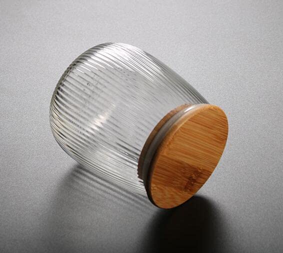 Glass Food Storage Container Candy Dish Spice Jar with Seal Wooden Lid