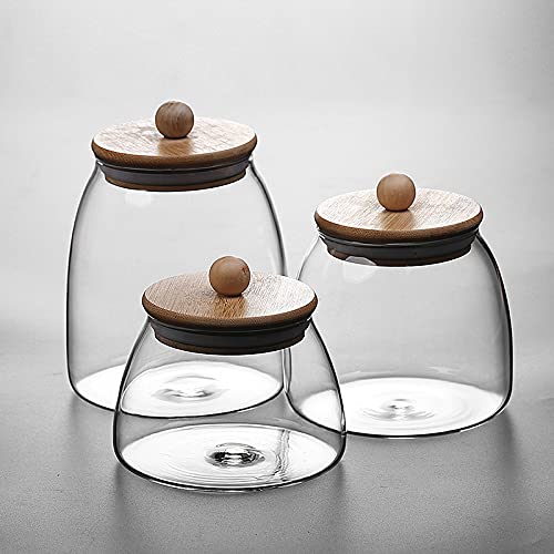 Glass Food Storage Container Candy Dish Spice Jar with Seal Wooden Lid