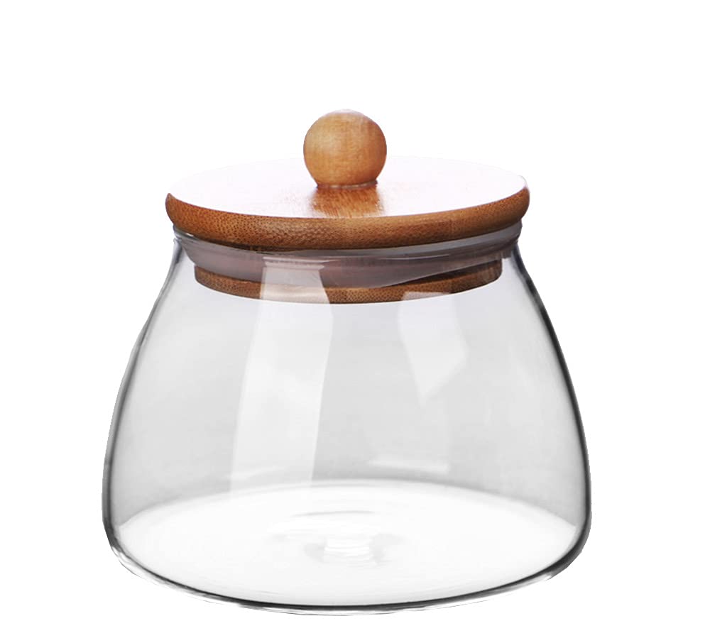 Glass Food Storage Container Candy Dish Spice Jar with Seal Wooden Lid