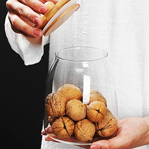 Glass Food Storage Container Candy Dish Spice Jar with Seal Wooden Lid