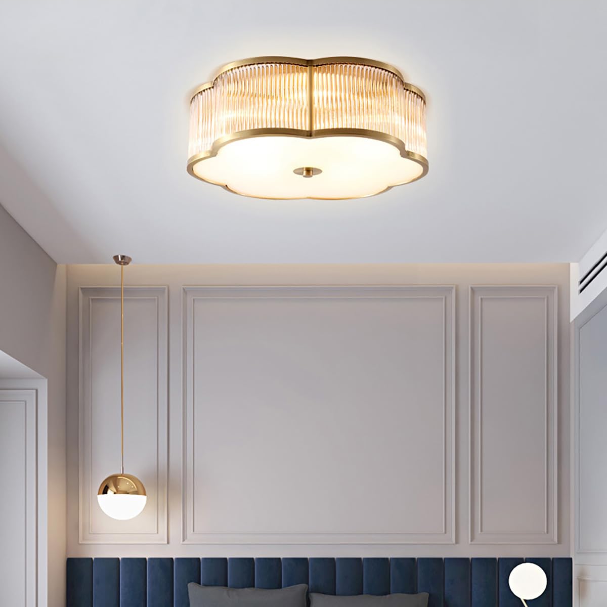 Vintage Style Brass Flush Mount Chandelier