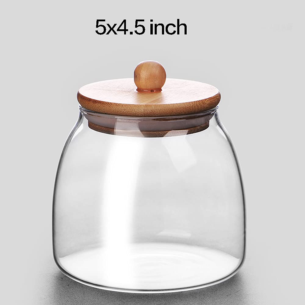 Glass Food Storage Container Candy Dish Spice Jar with Seal Wooden Lid