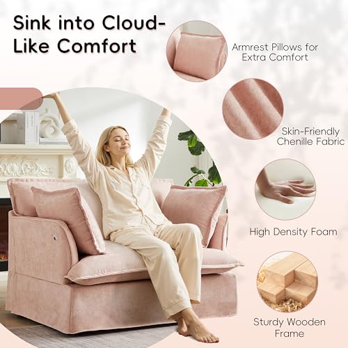 Merax 47.2" Oversized Accent Chair with Dual-Port Charging, Skirted Base, Deep and Wide Seat, Cloud-Like Comfy Single Sofa, Modern Design for Living Room&Apartment, Chenille,White
