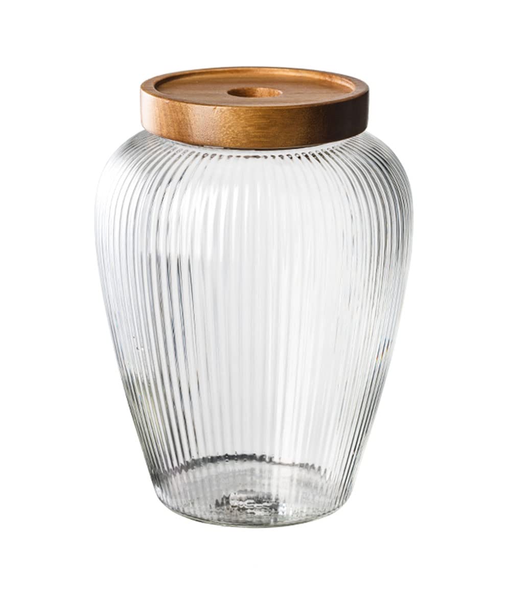 Glass Food Storage Container Candy Dish Spice Jar with Seal Wooden Lid