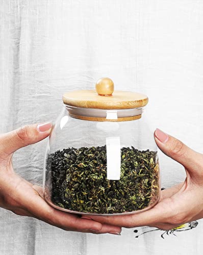 Glass Food Storage Container Candy Dish Spice Jar with Seal Wooden Lid