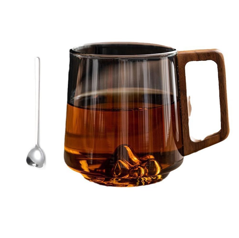 Smokey Glass Coffee Cups With Wooden Handle