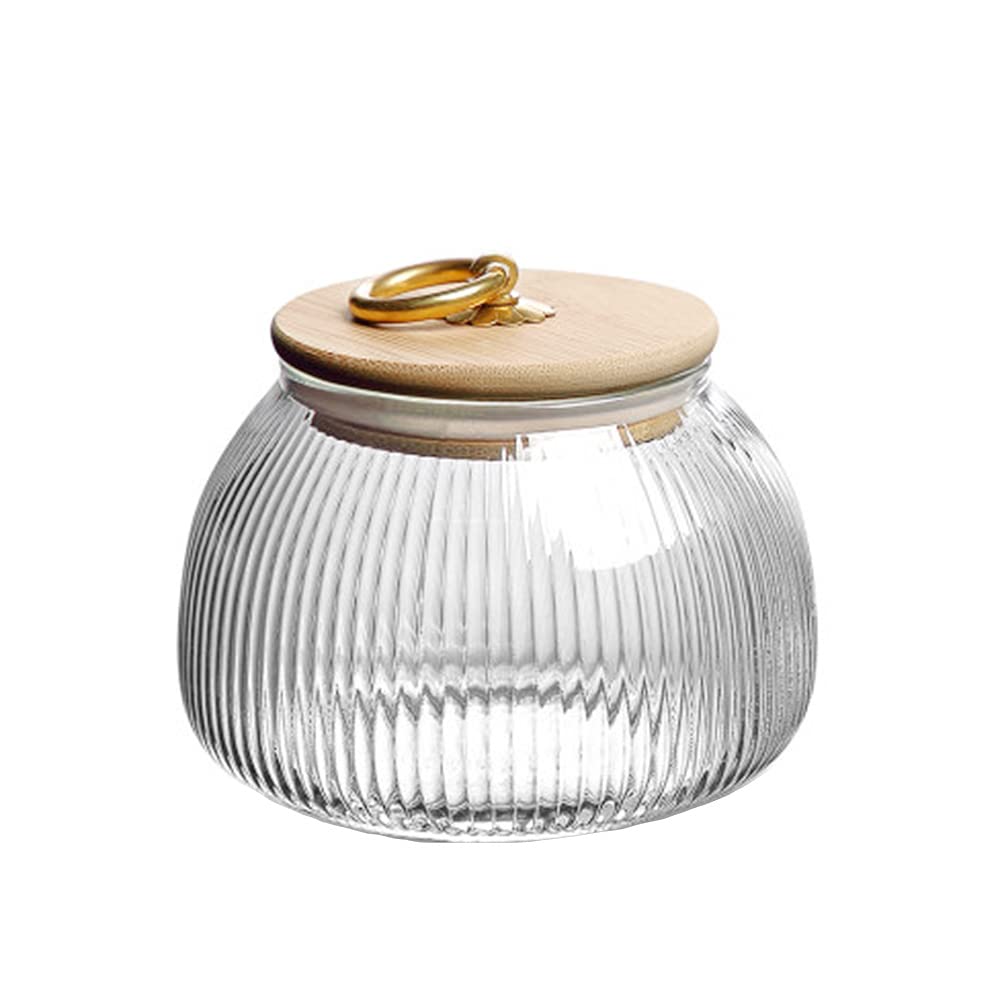 Glass Food Storage Container Candy Dish Spice Jar with Seal Wooden Lid