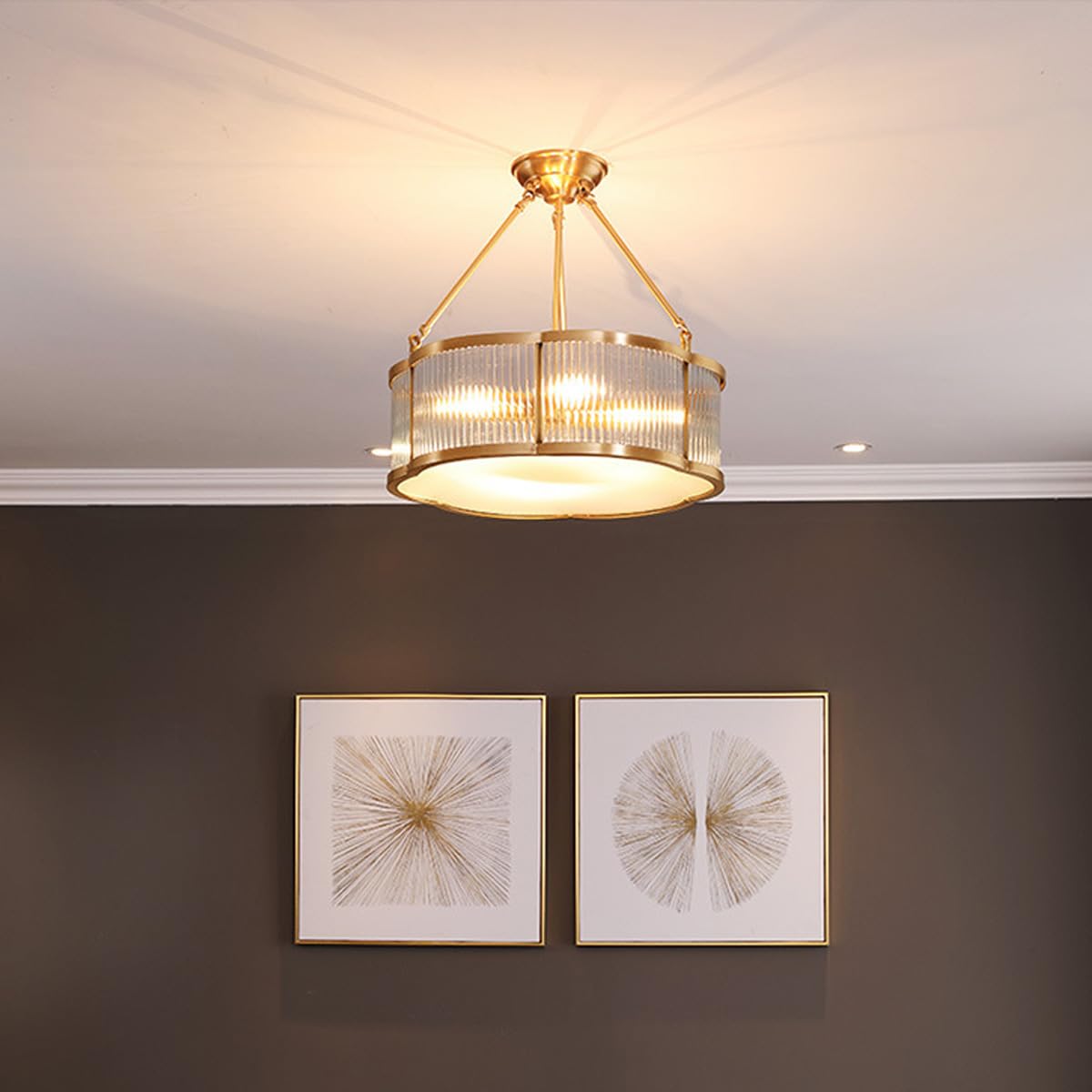 Vintage Style Brass Flush Mount Chandelier