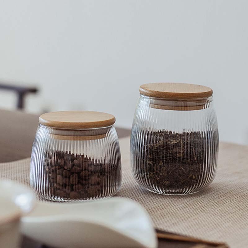 Glass Food Storage Container Candy Dish Spice Jar with Seal Wooden Lid