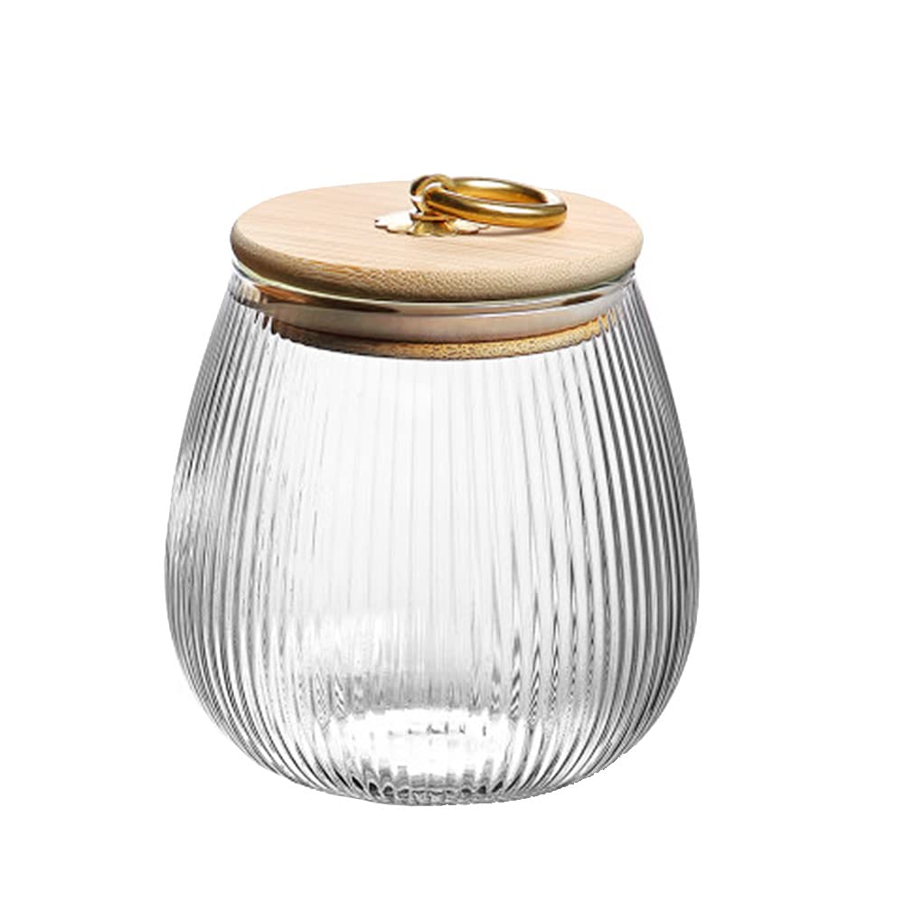 Glass Food Storage Container Candy Dish Spice Jar with Seal Wooden Lid