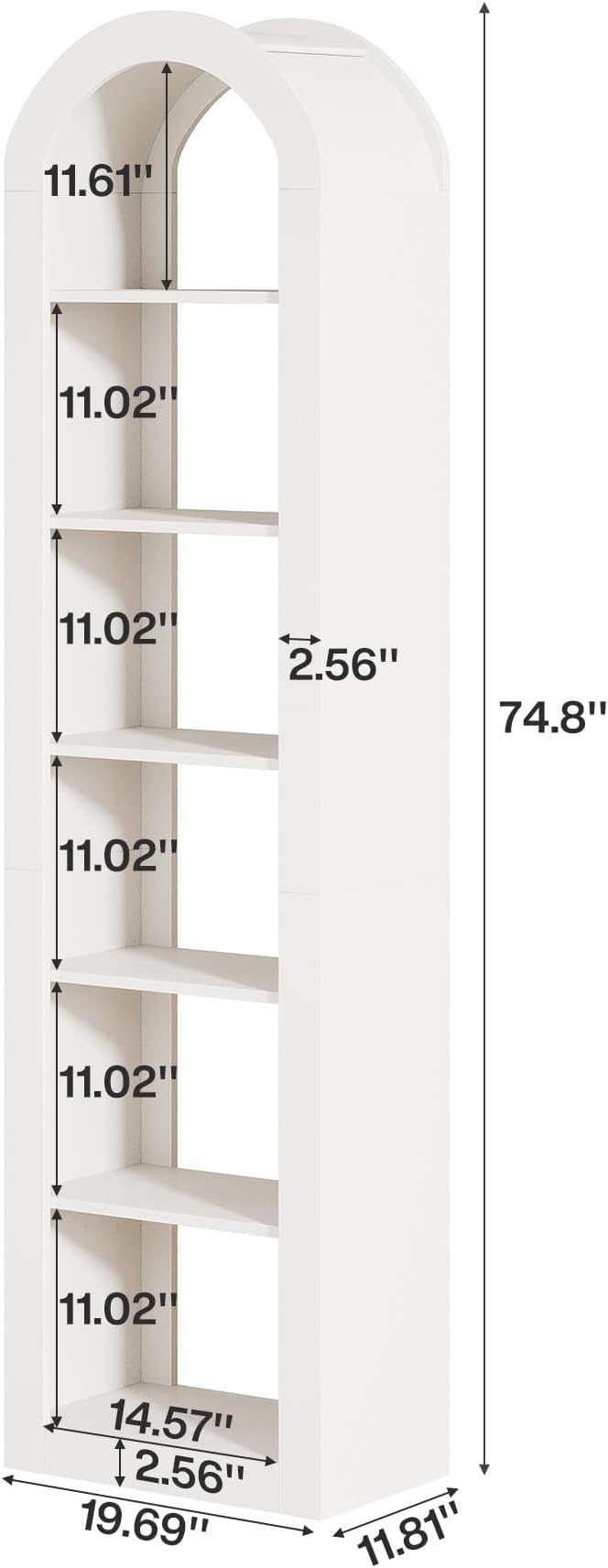 Arched 8 Tier Tall Bookshelf with Wood Back Panel
