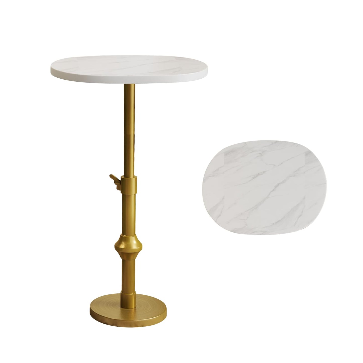 Adjustable Side Table with Antique Brass Stand Base