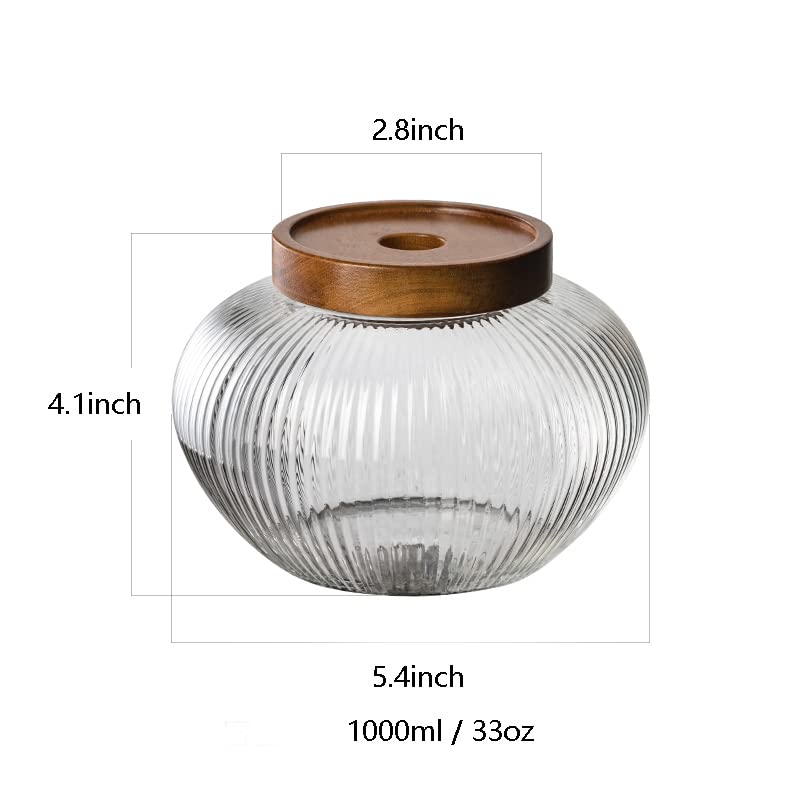 Glass Food Storage Container Candy Dish Spice Jar with Seal Wooden Lid