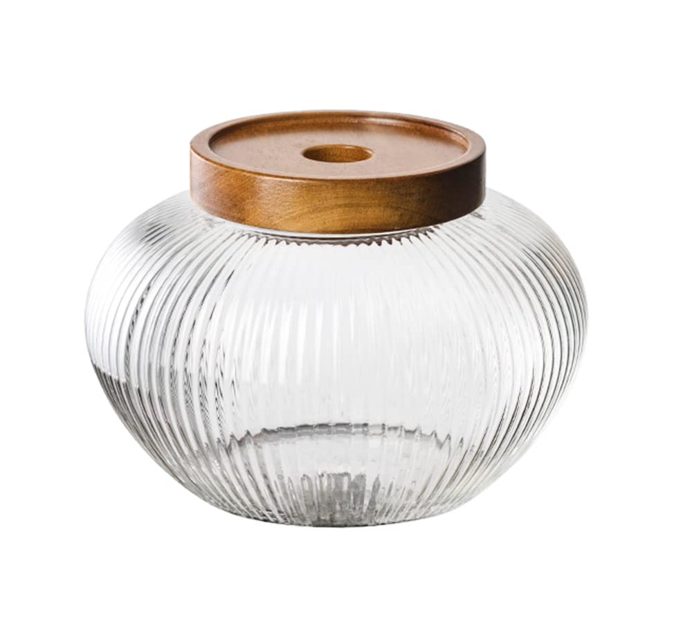 Glass Food Storage Container Candy Dish Spice Jar with Seal Wooden Lid
