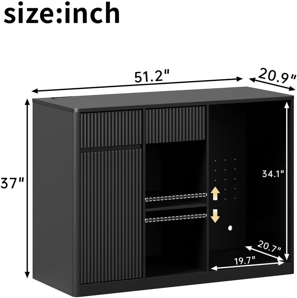 51" Modern Coffee Bar Cabinet with Fridge Space & 2 Drawers
