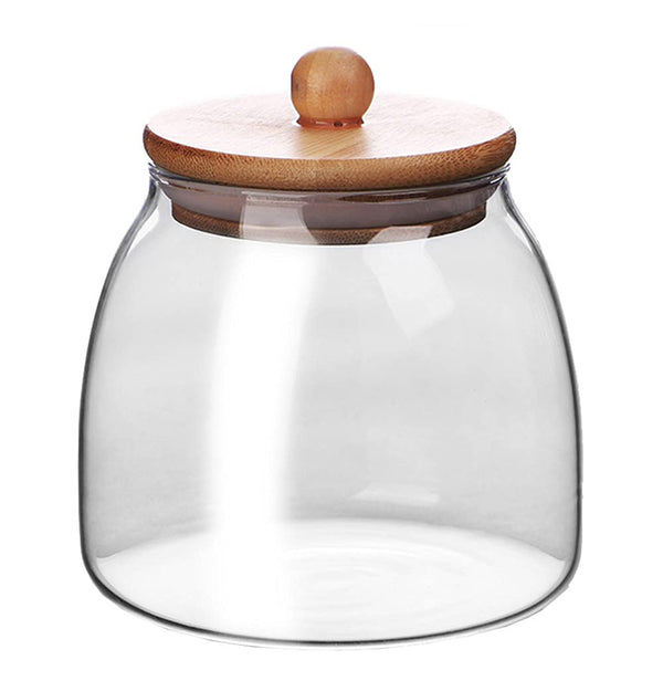 Glass Food Storage Container Candy Dish Spice Jar with Seal Wooden Lid
