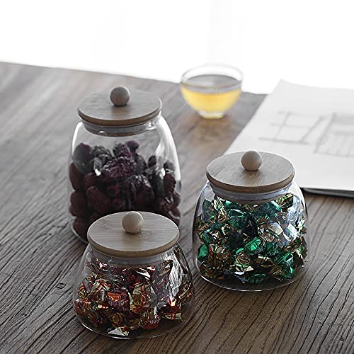 Glass Food Storage Container Candy Dish Spice Jar with Seal Wooden Lid