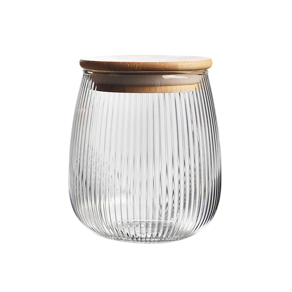 Glass Food Storage Container Candy Dish Spice Jar with Seal Wooden Lid