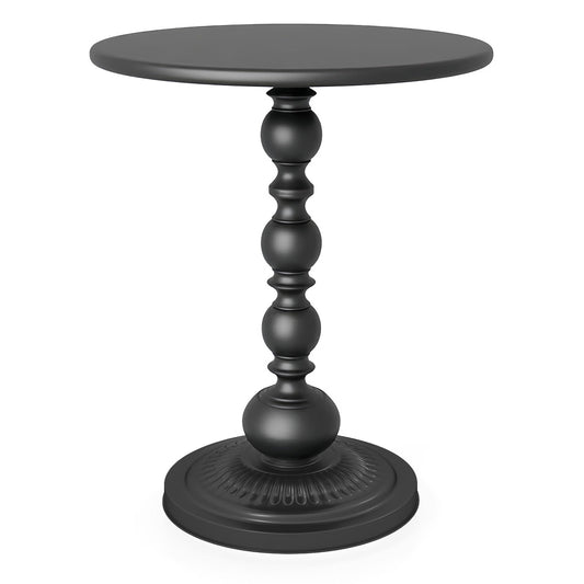 Metal Small End Table,Vintage Matte Black Round Side Table Nightstand for Bedside or Sofa,Small Accent Pedestal Table for Living Room Corners Bedroom Patio and bar (Matte Black)