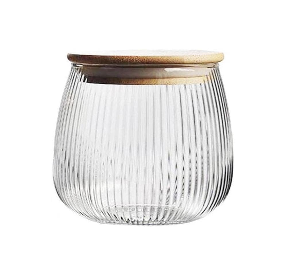 Glass Food Storage Container Candy Dish Spice Jar with Seal Wooden Lid