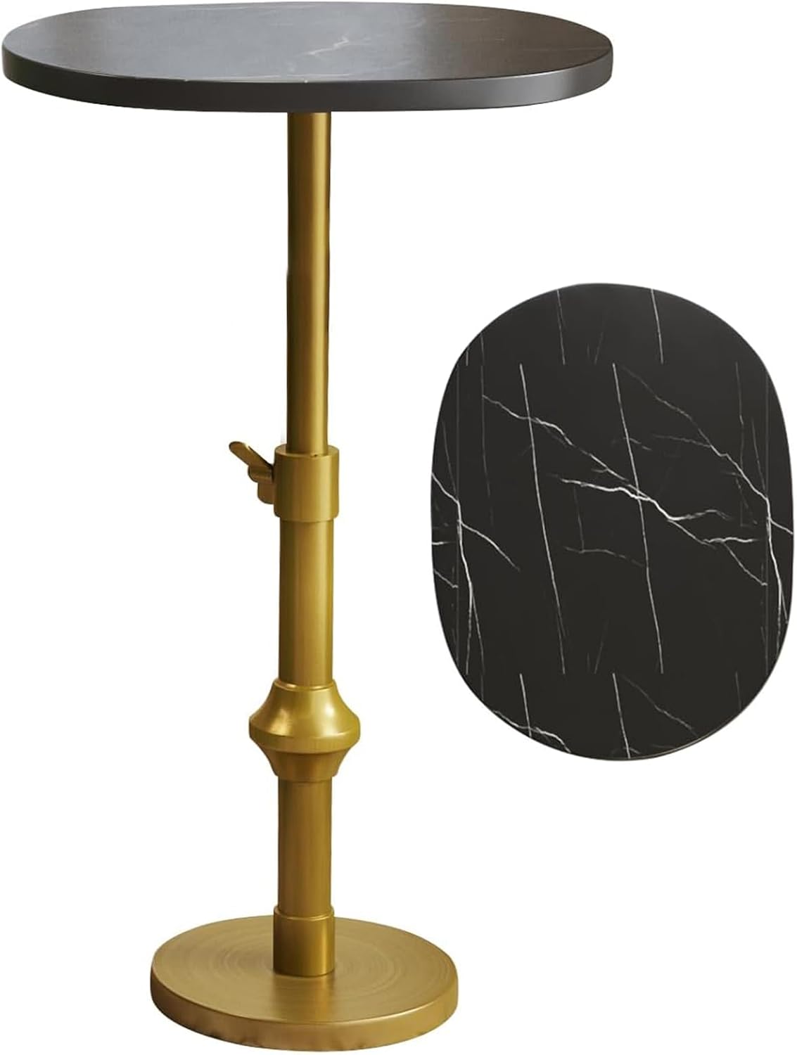 Adjustable Side Table with Antique Brass Stand Base