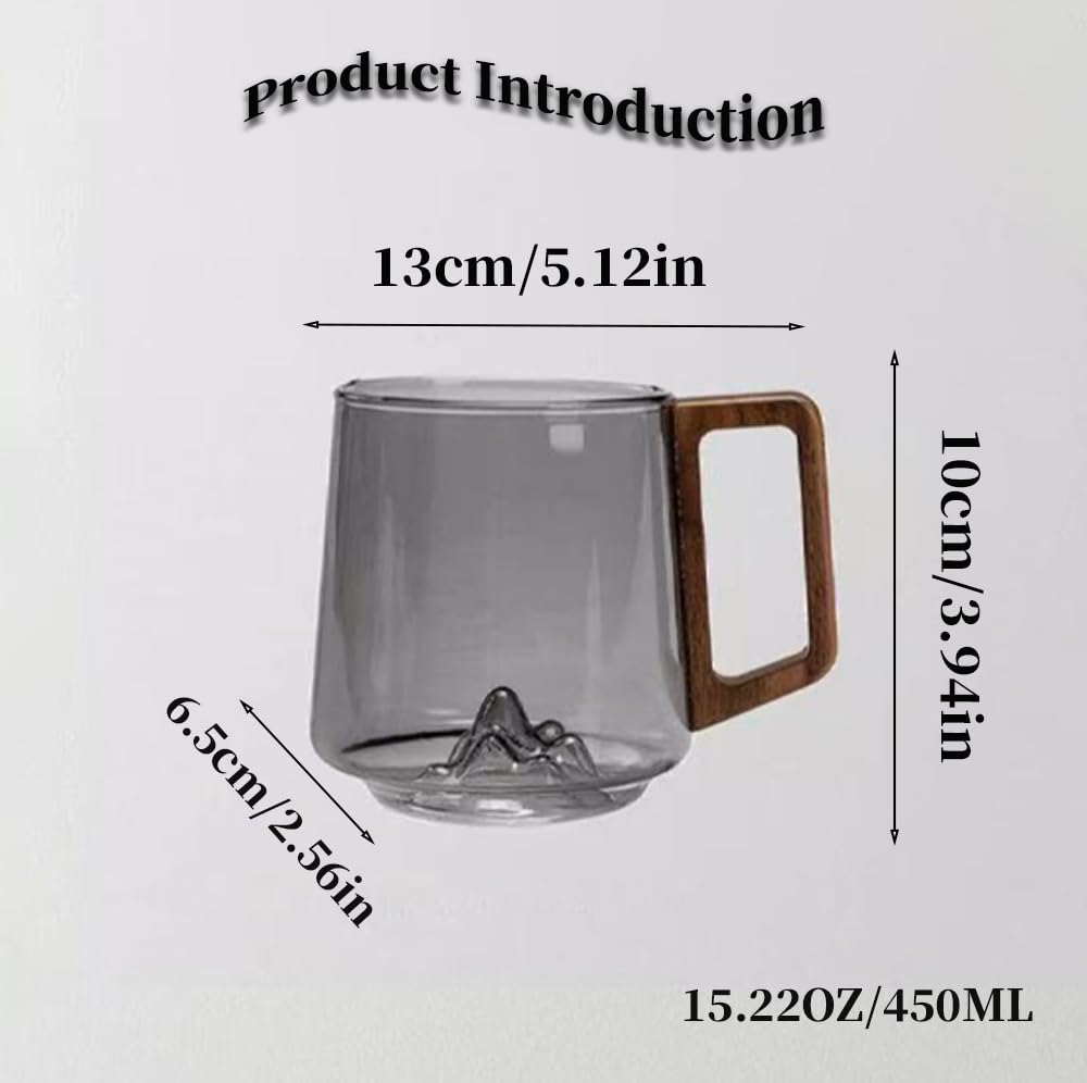 Smokey Glass Coffee Cups With Wooden Handle