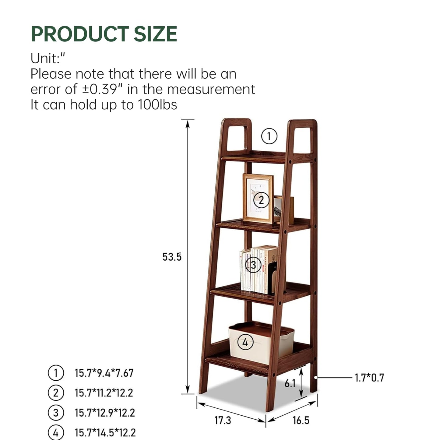Solid Oak 3 Tier Ladder Bookshelf