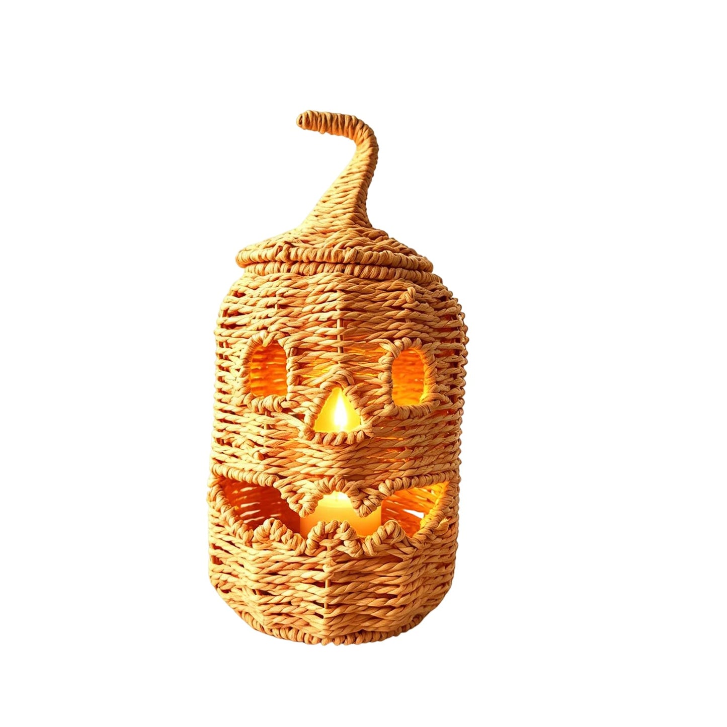Rattan Lantern Pumpkin Candle Holder with Witch Hat Shape Lid