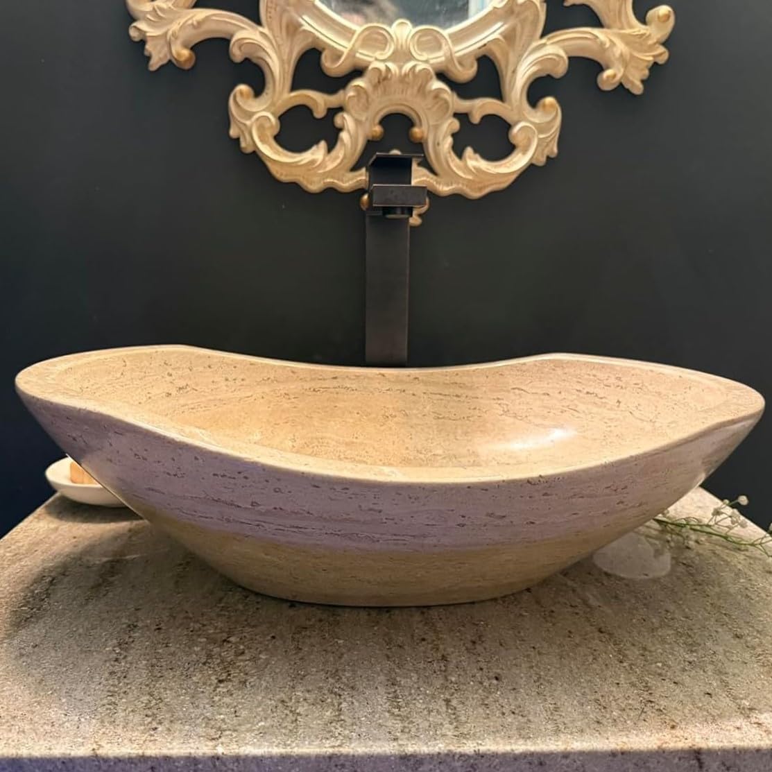 Oval Natural Stone Wash Basin Travertine Vessel Sink