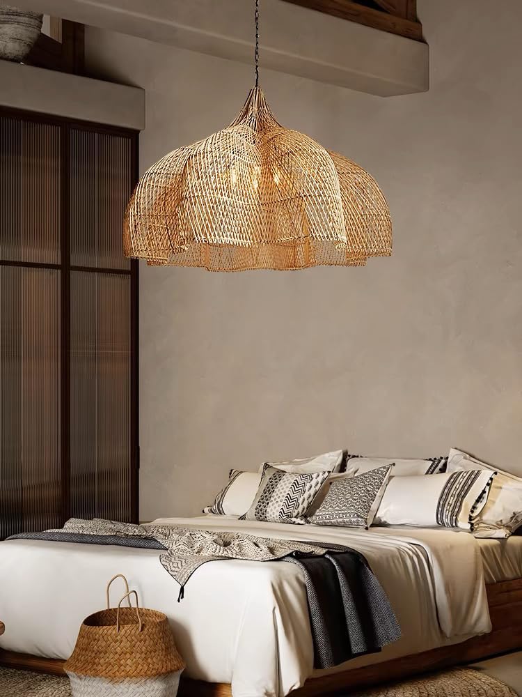 Rattan Large Woven 4-Light Chandelier
