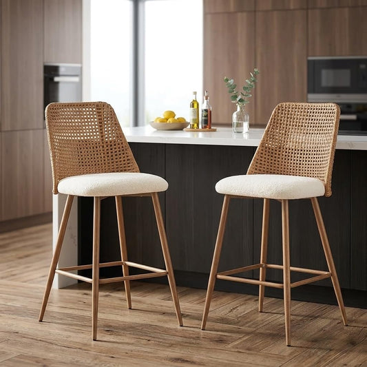 Rattan Wicker Counter Height Bar Stools Set of 2