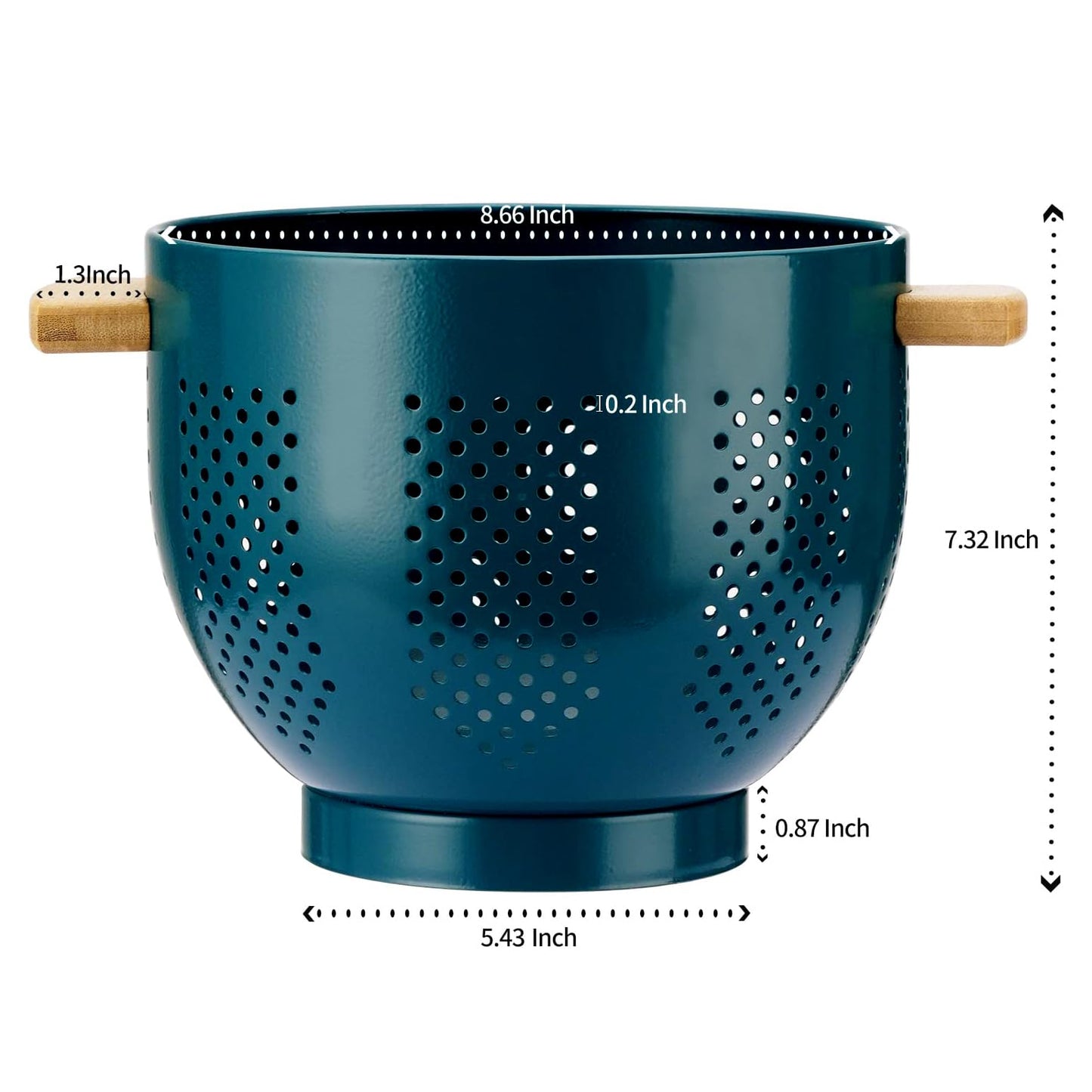 Metal Colander with Wood Handle and Stable Base, Powder Coated Steel Kitchen Strainer Basket for Draining Pasta, Vegetable and fruit(7quart,Sandyellow)