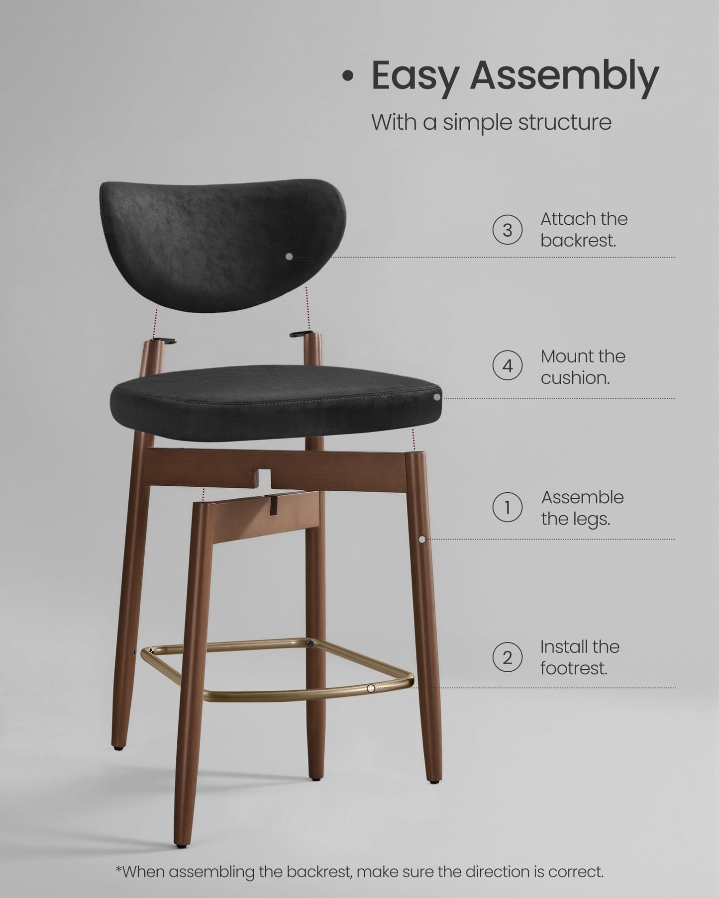 VASAGLE Wooden Bar Stools Set of 2, Upholstered Counter Height Barstools with Solid Wood Legs, Ergonomic Backrest, Mid Century Modern, for Kitchen Island, Linen-Look Fabric, Cappuccino Beige