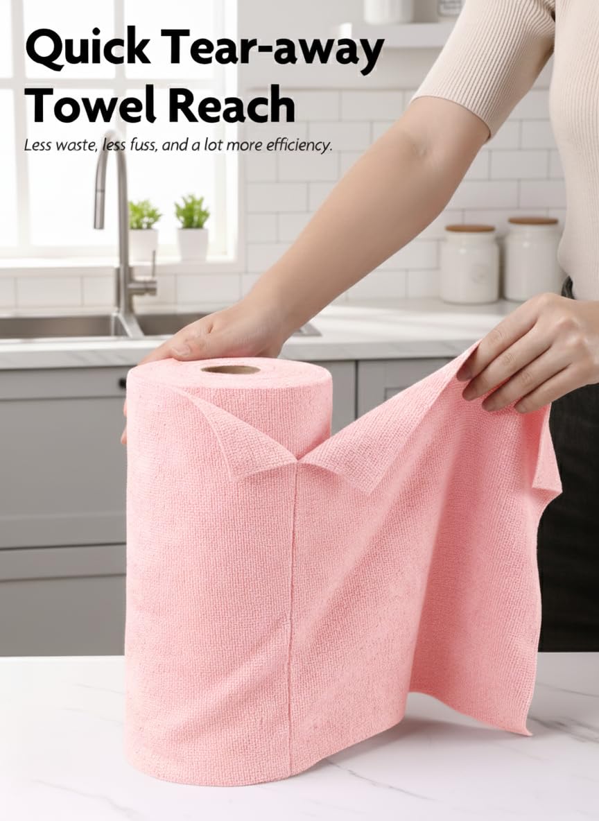 Fantasticlean Microfiber Cleaning Cloth Roll -60 Pack, Tear Away Microfiber Towels, 12" x 12", Reusable, Washable, Scratch Free, Ultra Absorbent Dishcloth for All-Around Cleaning (Beige & Tan)