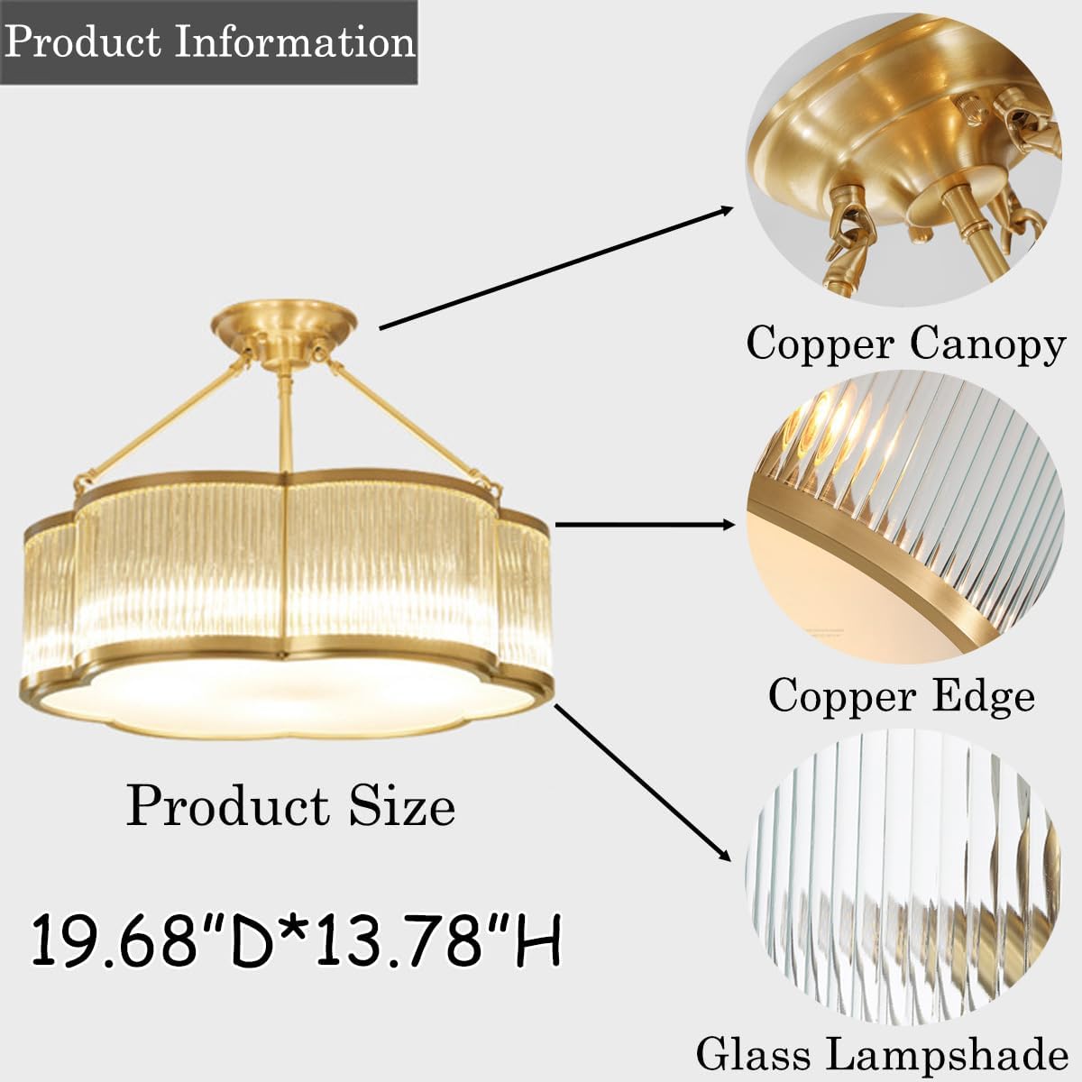 Vintage Style Brass Flush Mount Chandelier