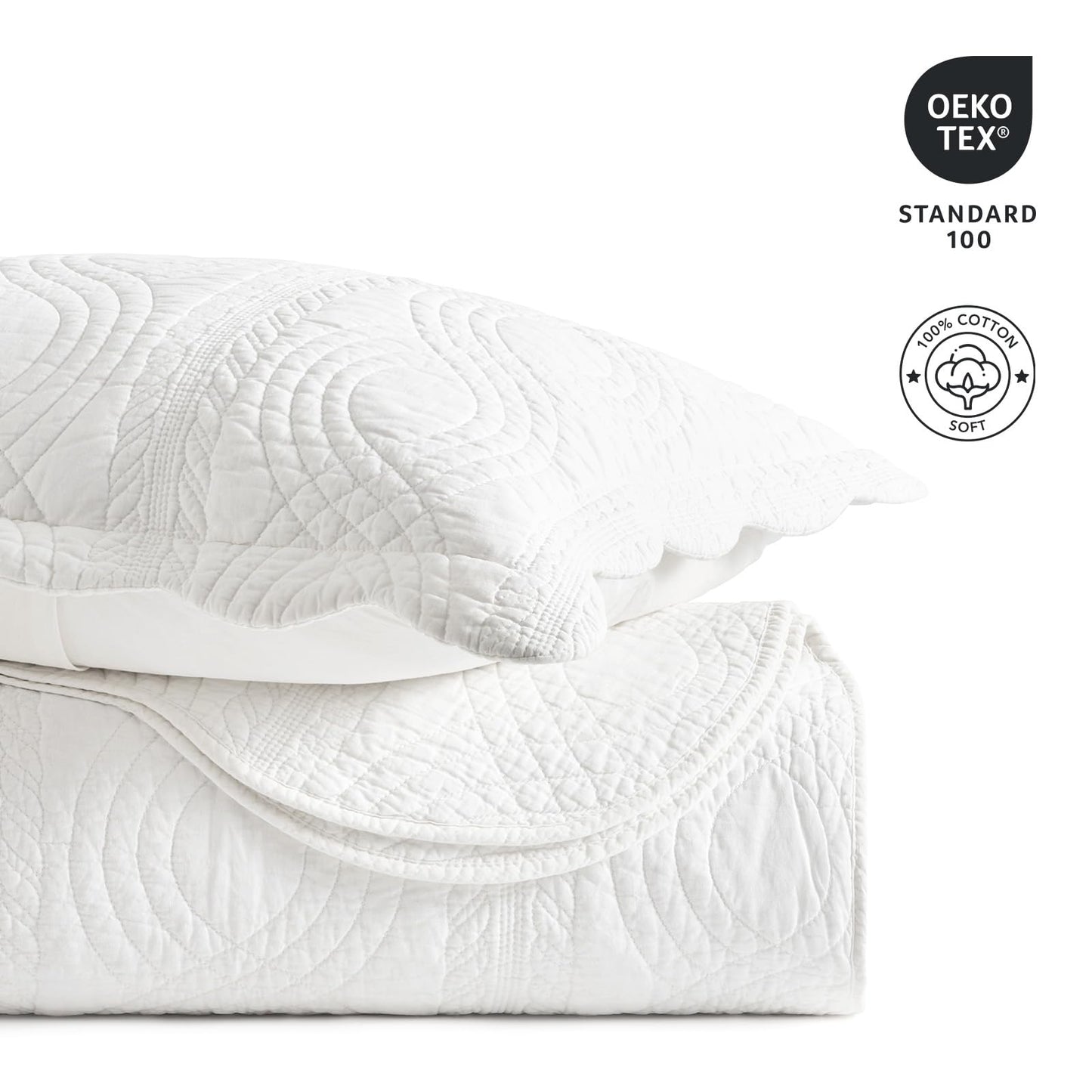 100% Cotton Scallop Quilt Set