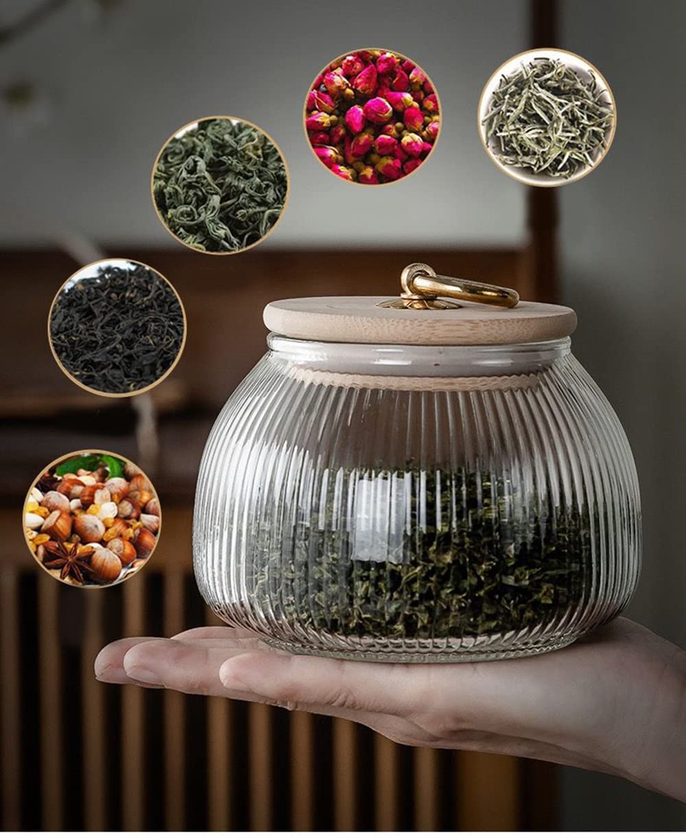 Glass Food Storage Container Candy Dish Spice Jar with Seal Wooden Lid