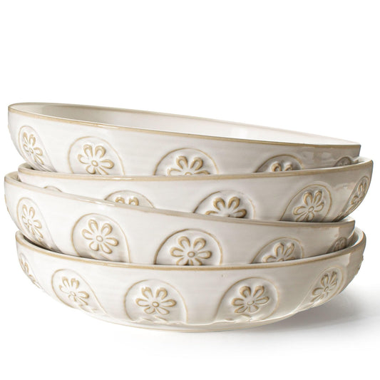 Embossment Shallow Pasta Bowls Set of 4