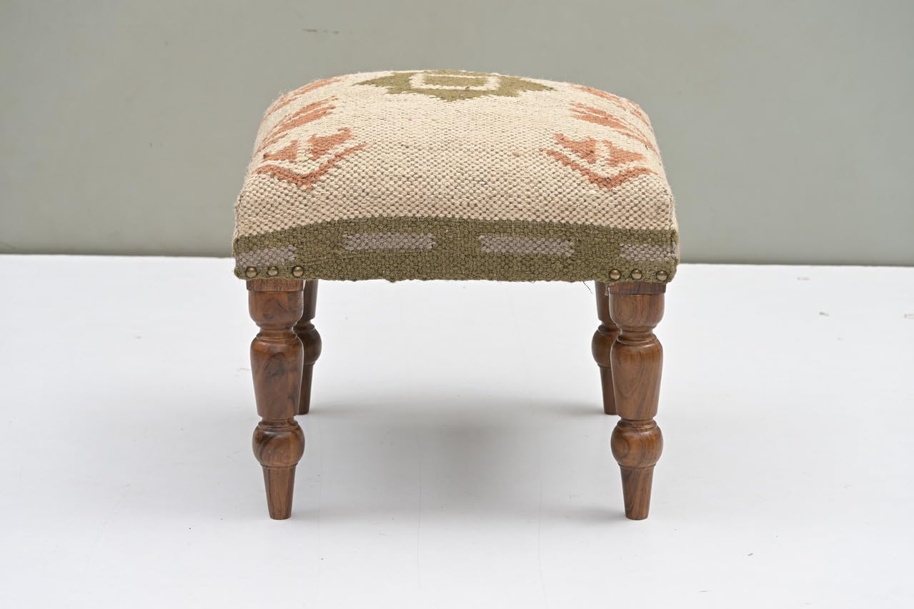Handmade Jute Ottoman Stool with Wooden Legs