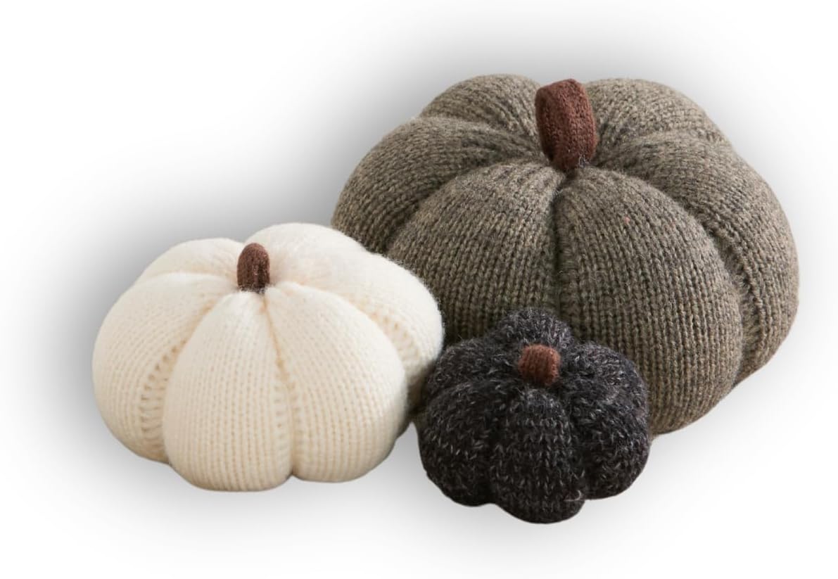 Set of 3 Cozy Knit Pumpkins
