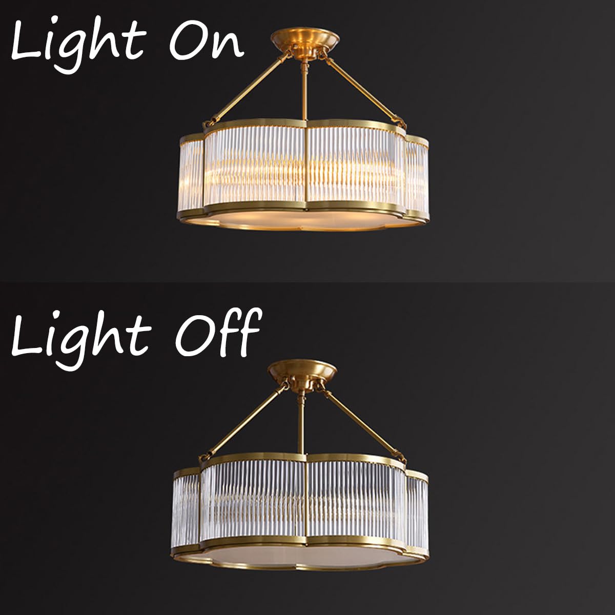 Vintage Style Brass Flush Mount Chandelier