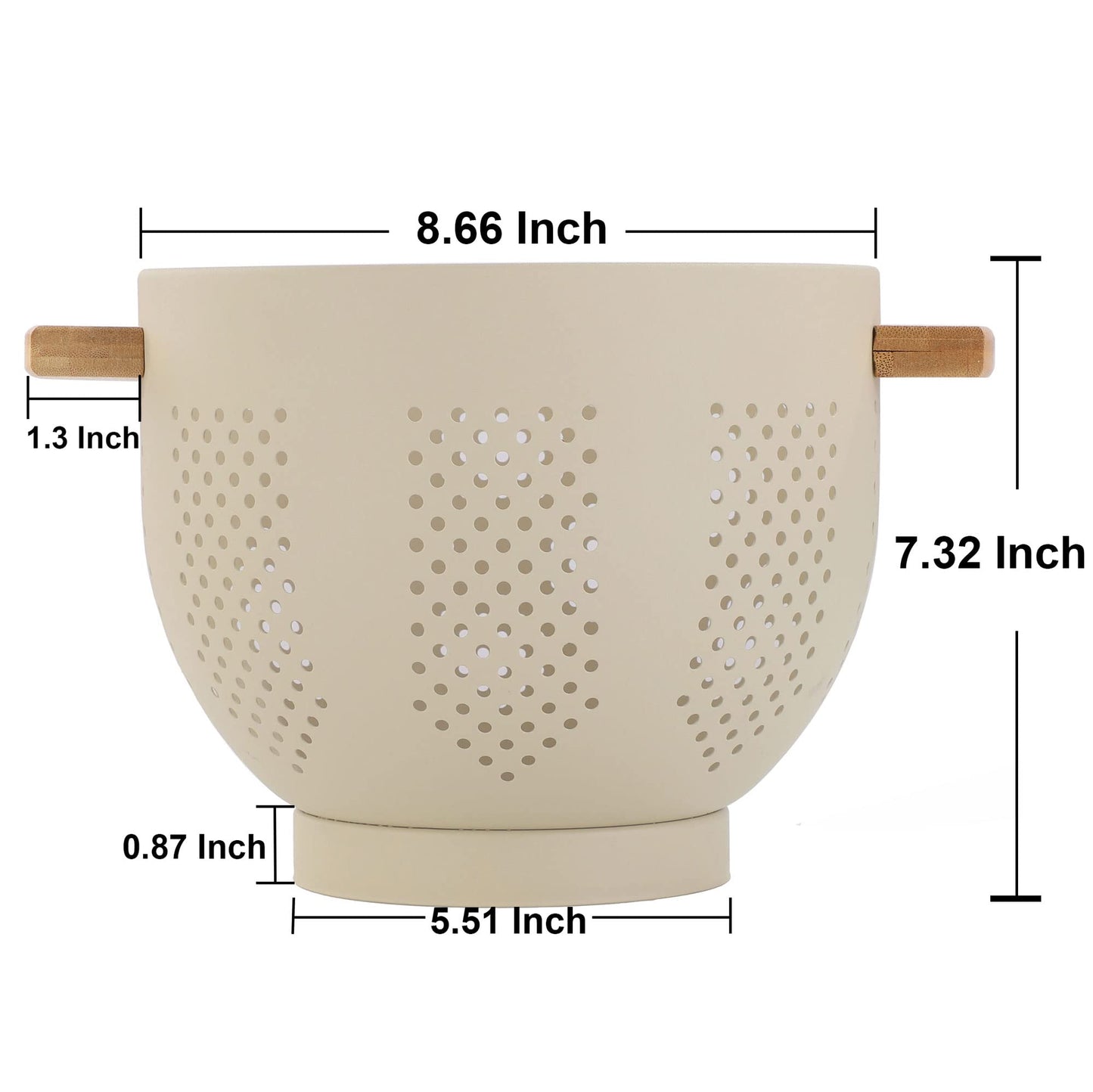 Metal Colander with Wood Handle and Stable Base, Powder Coated Steel Kitchen Strainer Basket for Draining Pasta, Vegetable and fruit(7quart,Sandyellow)