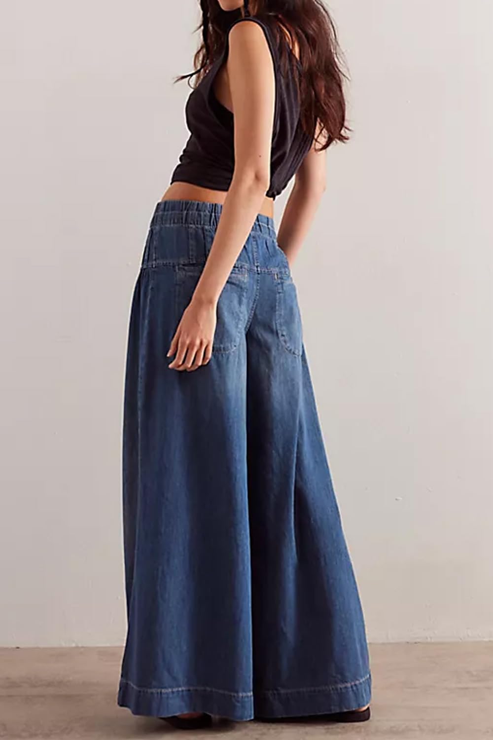 yoeasy Womens Wide Leg Jeans Elastic Drawstring Waisted Casual Loose Flare Denim Pants Baggy Boyfriend Jeans