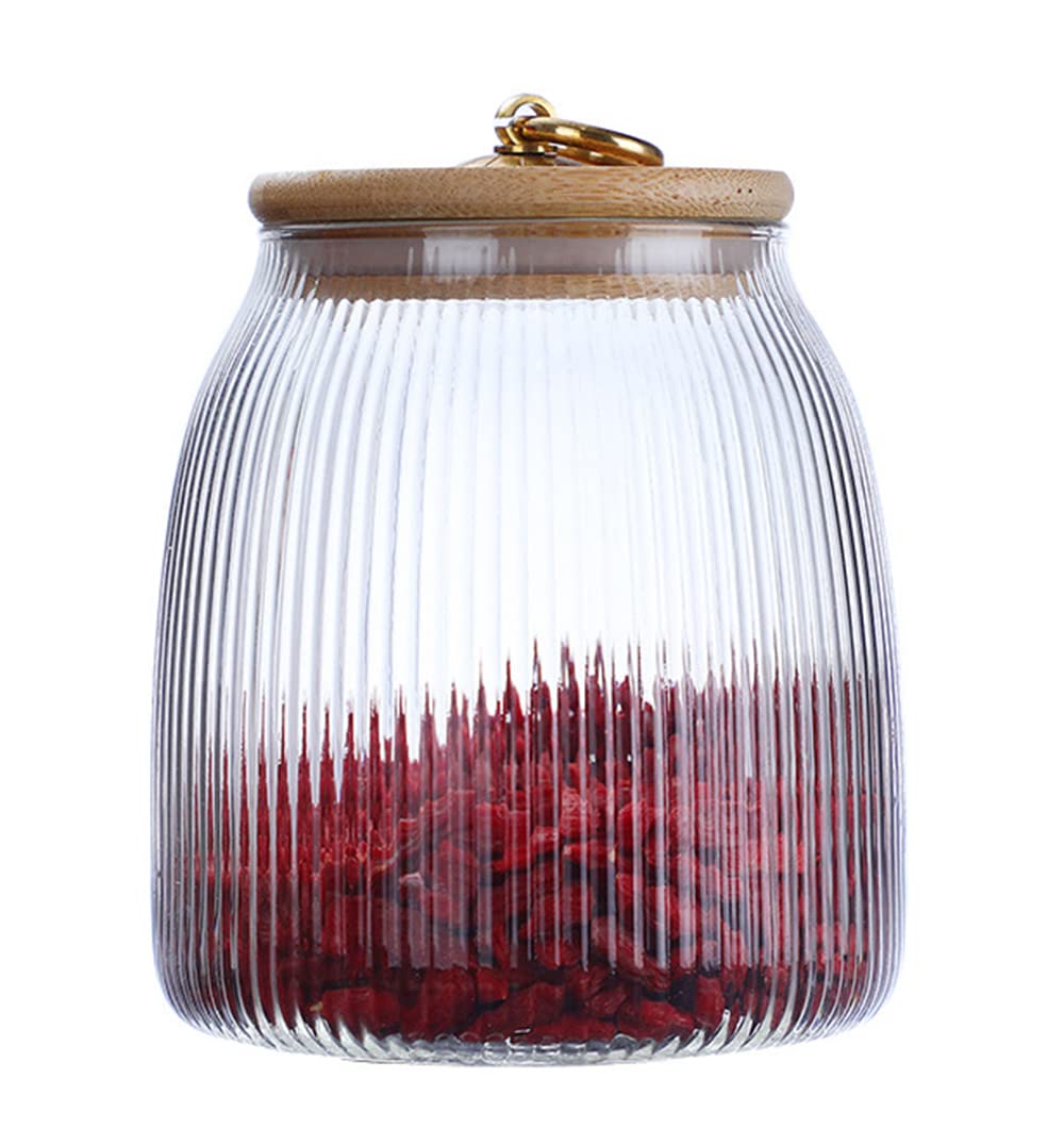 Glass Food Storage Container Candy Dish Spice Jar with Seal Wooden Lid