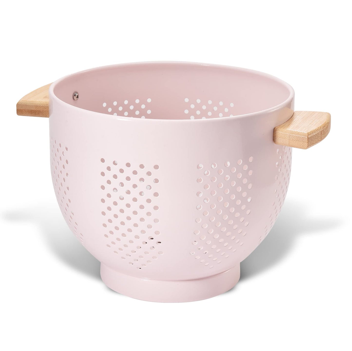 Metal Colander with Wood Handle and Stable Base, Powder Coated Steel Kitchen Strainer Basket for Draining Pasta, Vegetable and fruit(7quart,Sandyellow)