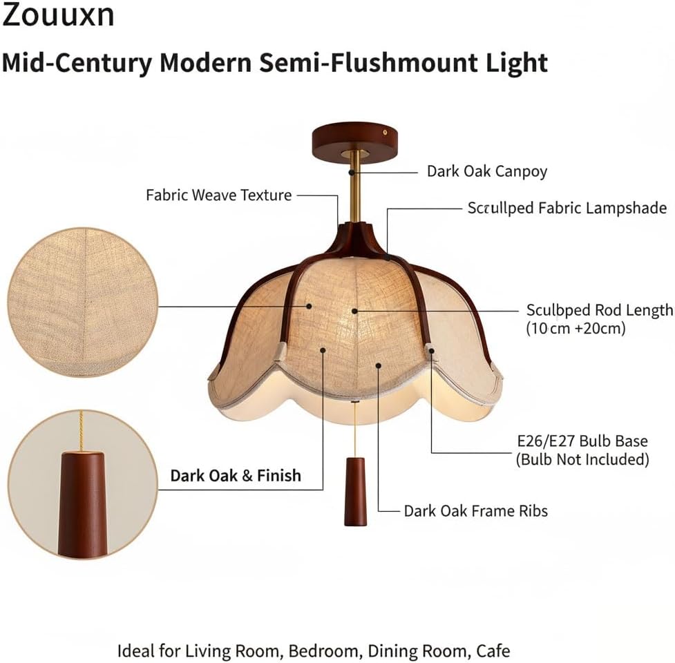 Vintage Mid-Century Semi-Flush Mount Ceiling Light