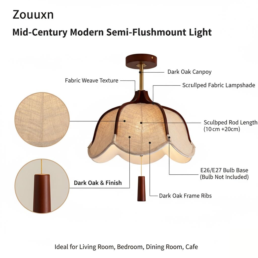 Vintage Mid-Century Semi-Flush Mount Ceiling Light