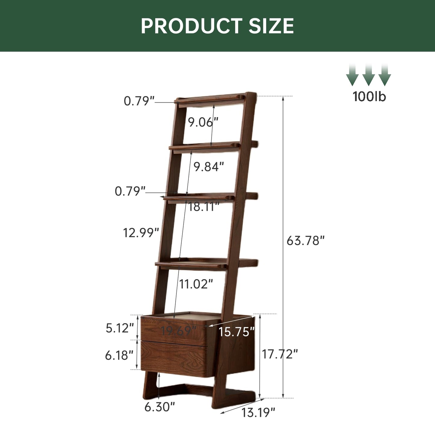 Solid Oak 3 Tier Ladder Bookshelf