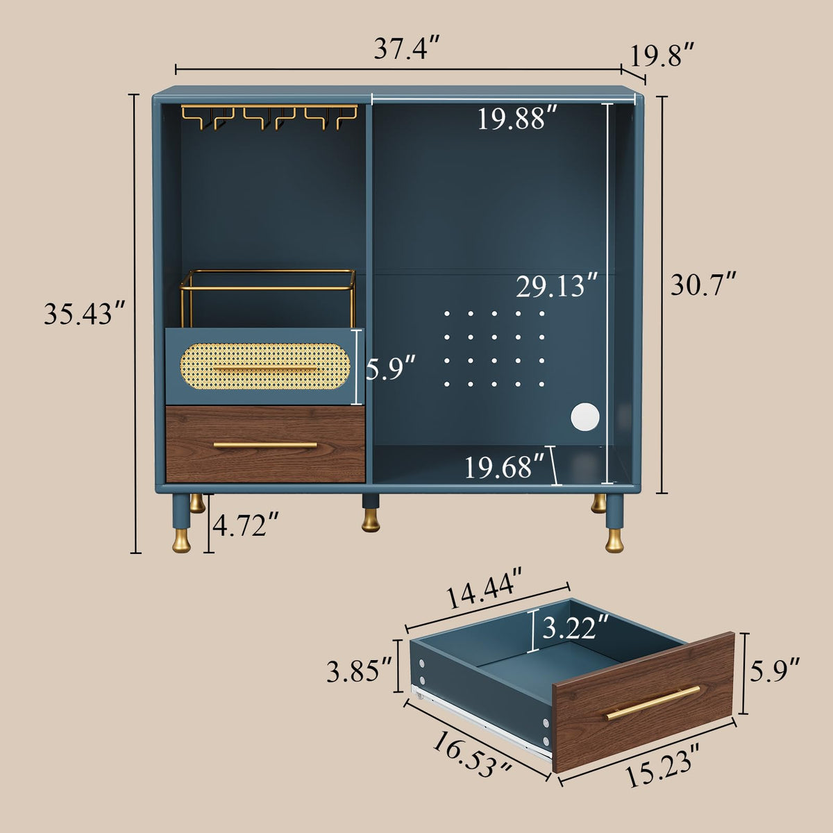 Coffee Wine Bar Cabinet with Mini Fridge